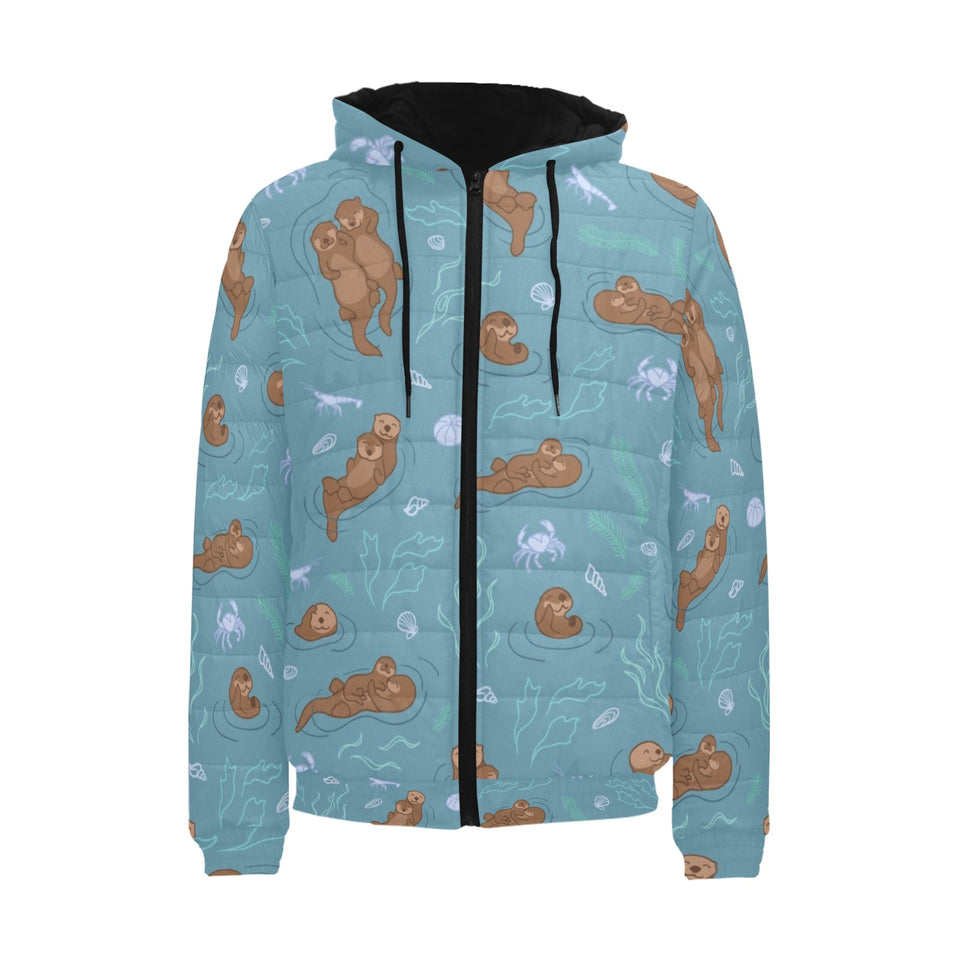 Sea otters pattern Men's Padded Hooded Jacket