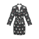 Piano Pattern Print Design 05 Women's Long Sleeve Belted Night Robe