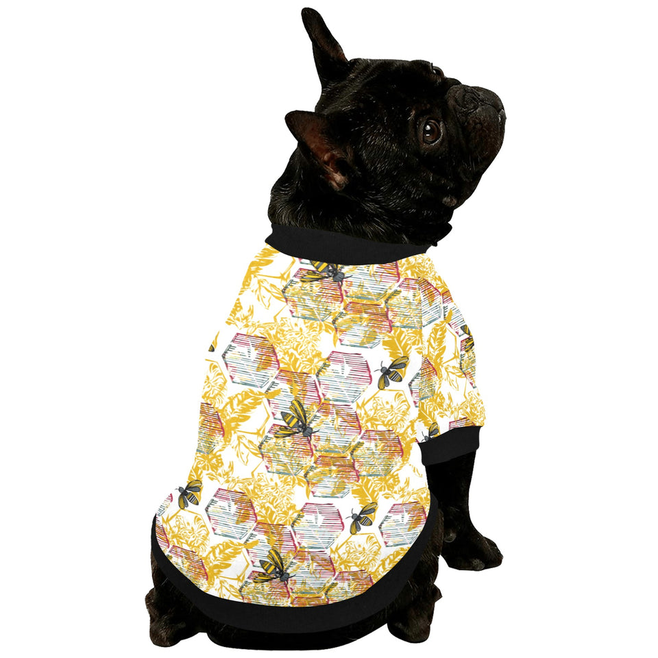 Cool Bee honeycomb leaves pattern All Over Print Pet Dog Round Neck Fuzzy Shirt