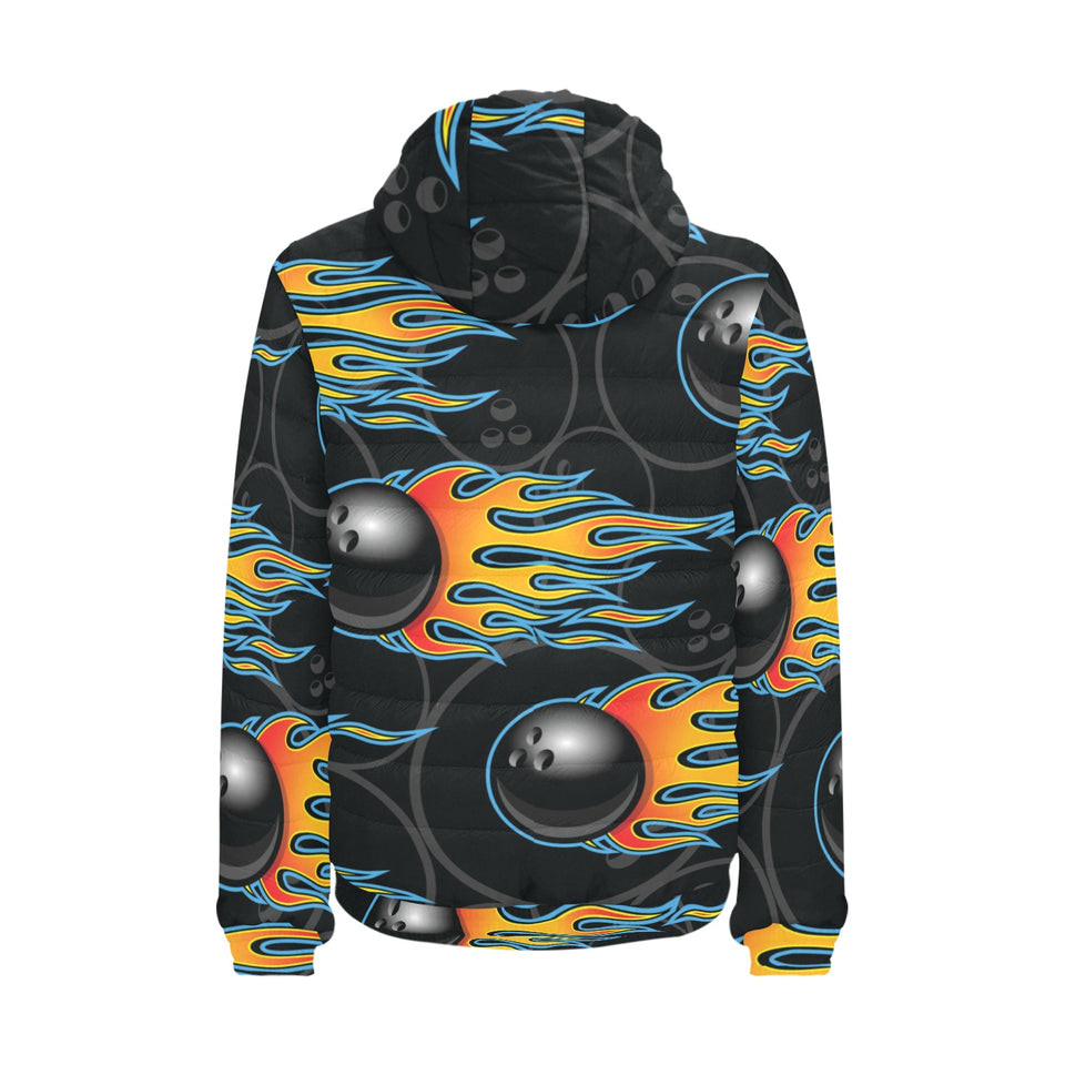 Bowling balls flame pattern Men's Padded Hooded Jacket