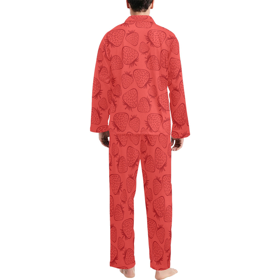 strawberry pattern red background Men's Long Pajama Set
