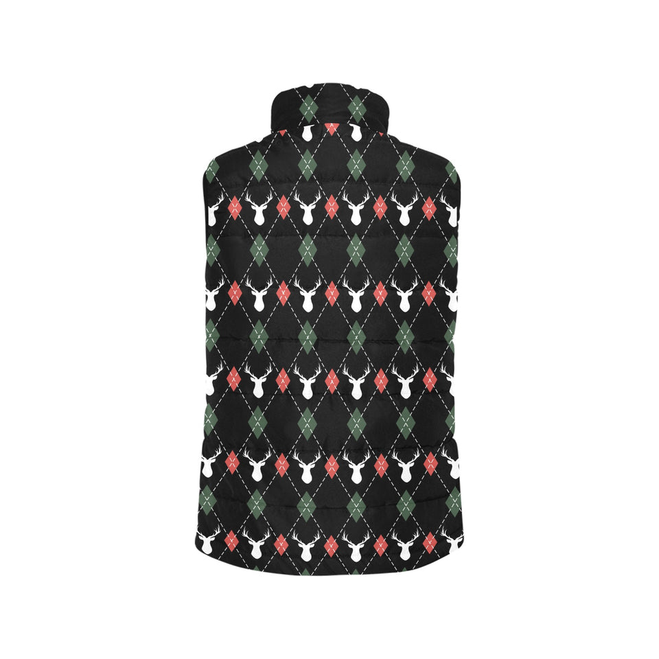 Deer Christmas new year pattern argyle Women's Padded Vest