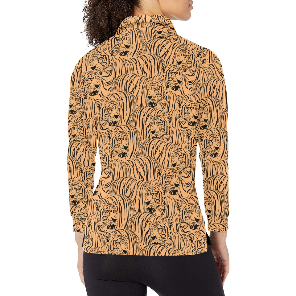 Bengal tigers pattern Women's Long Sleeve Polo Shirt