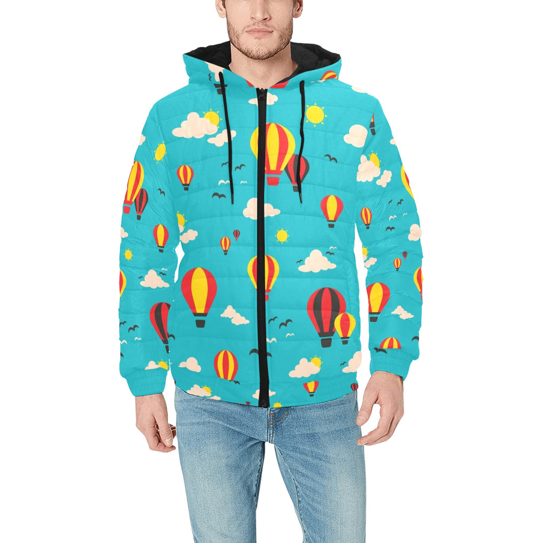 Hot Air Balloon Sky Pattern Men's Padded Hooded Jacket