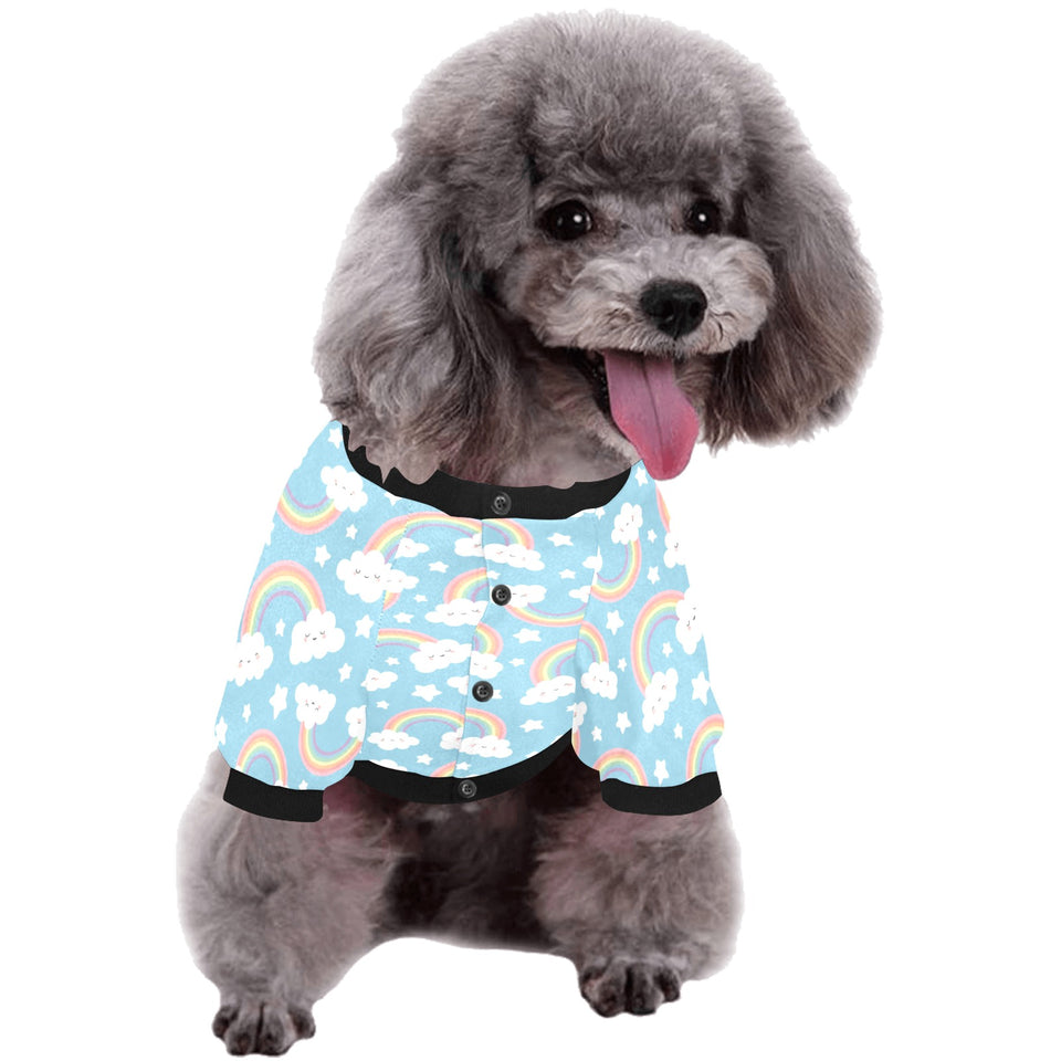 Cute rainbow clound star pattern blue background All Over Print Pet Dog Round Neck Fuzzy Shirt