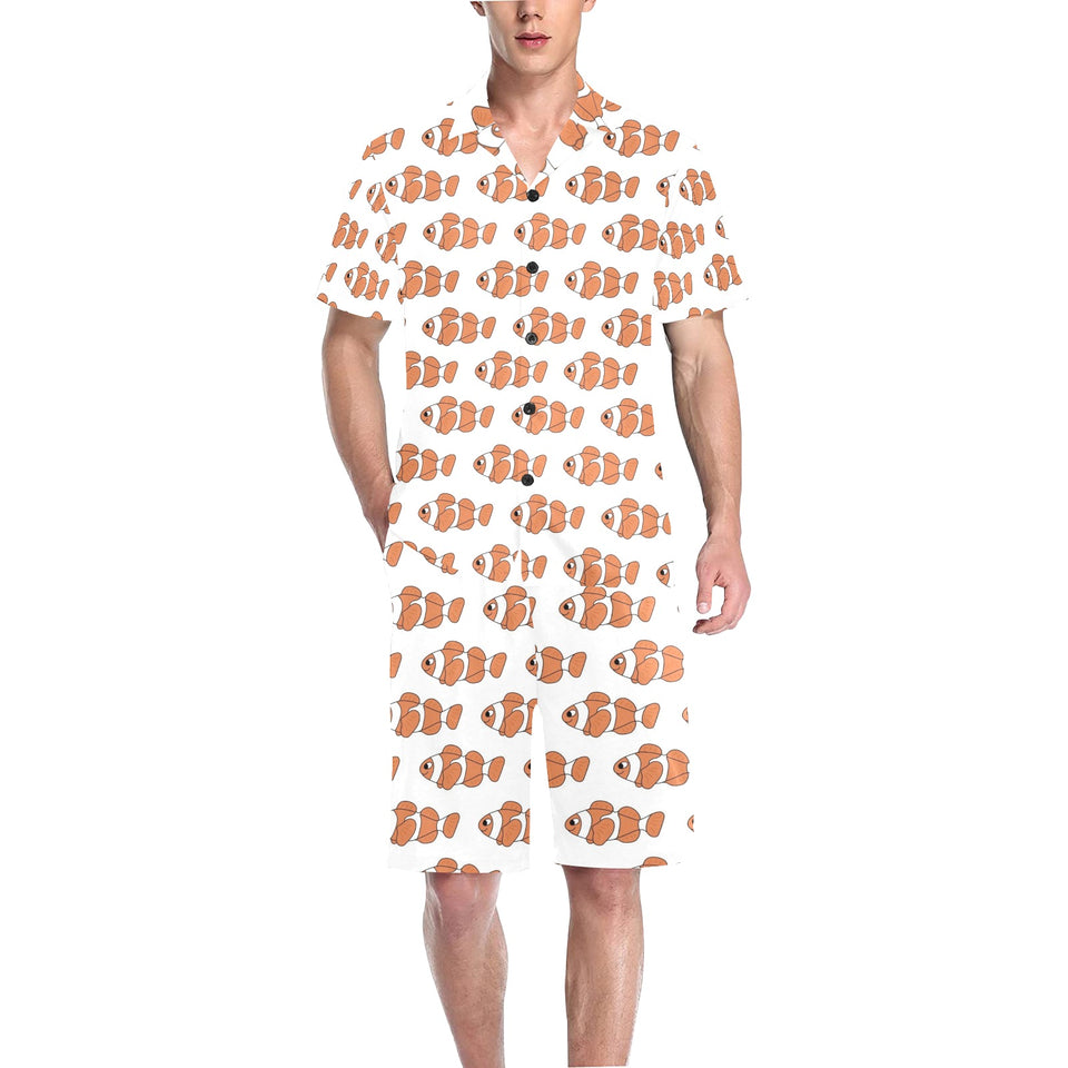 Clown Fish Pattern Print Design 05 Men's V-Neck Short Pajama Set