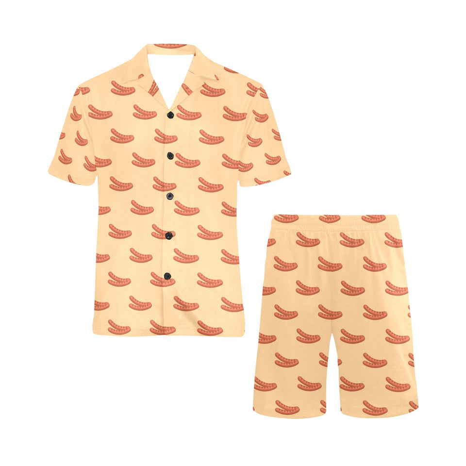 Sausage Pattern Print Design 03 Men's V-Neck Short Pajama Set