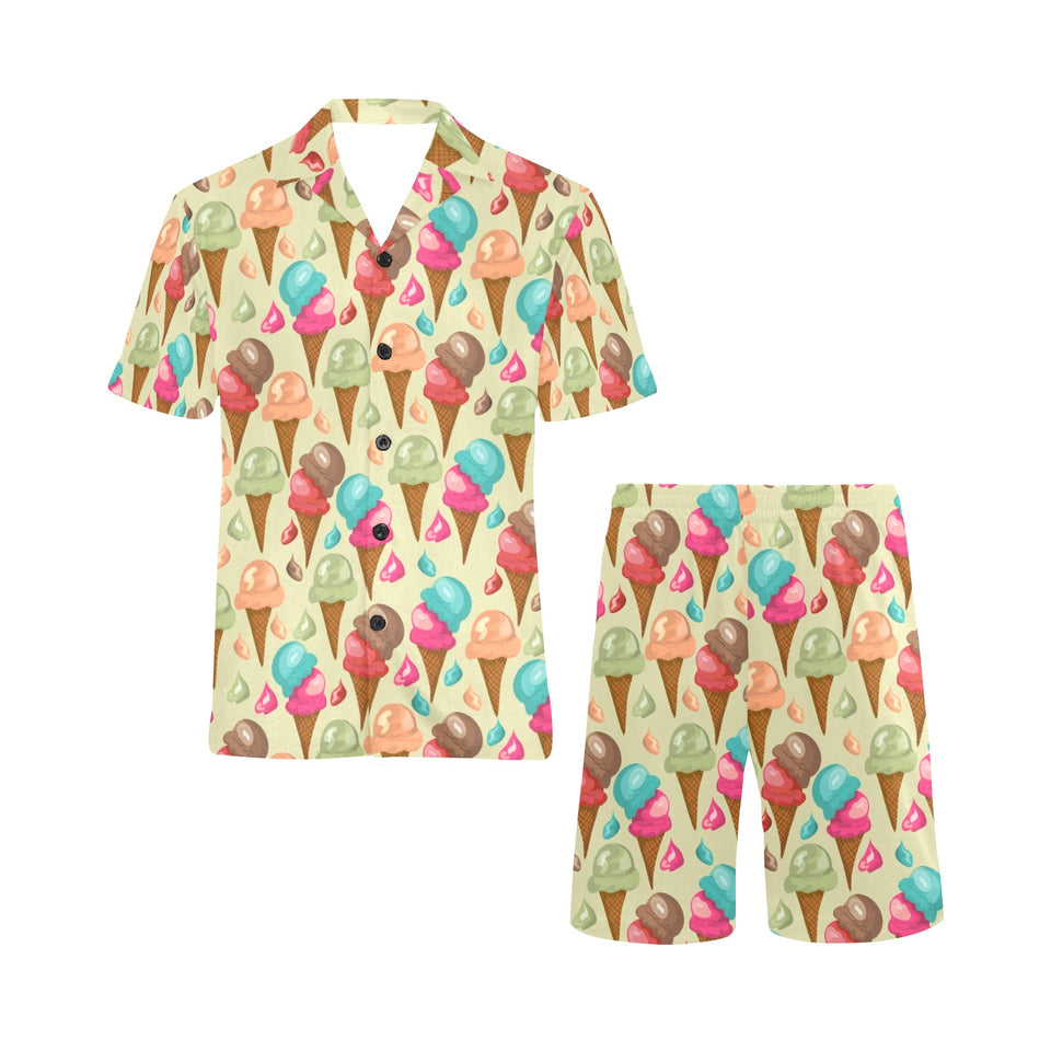 Colorful ice cream pattern Men's V-Neck Short Pajama Set