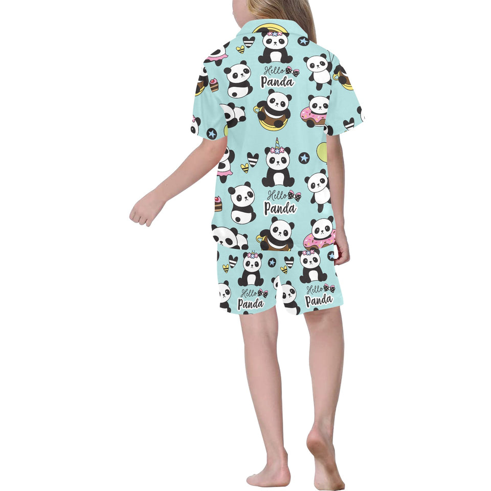 Cute baby panda pattern Kids' Boys' Girls' V-Neck Short Pajama Set