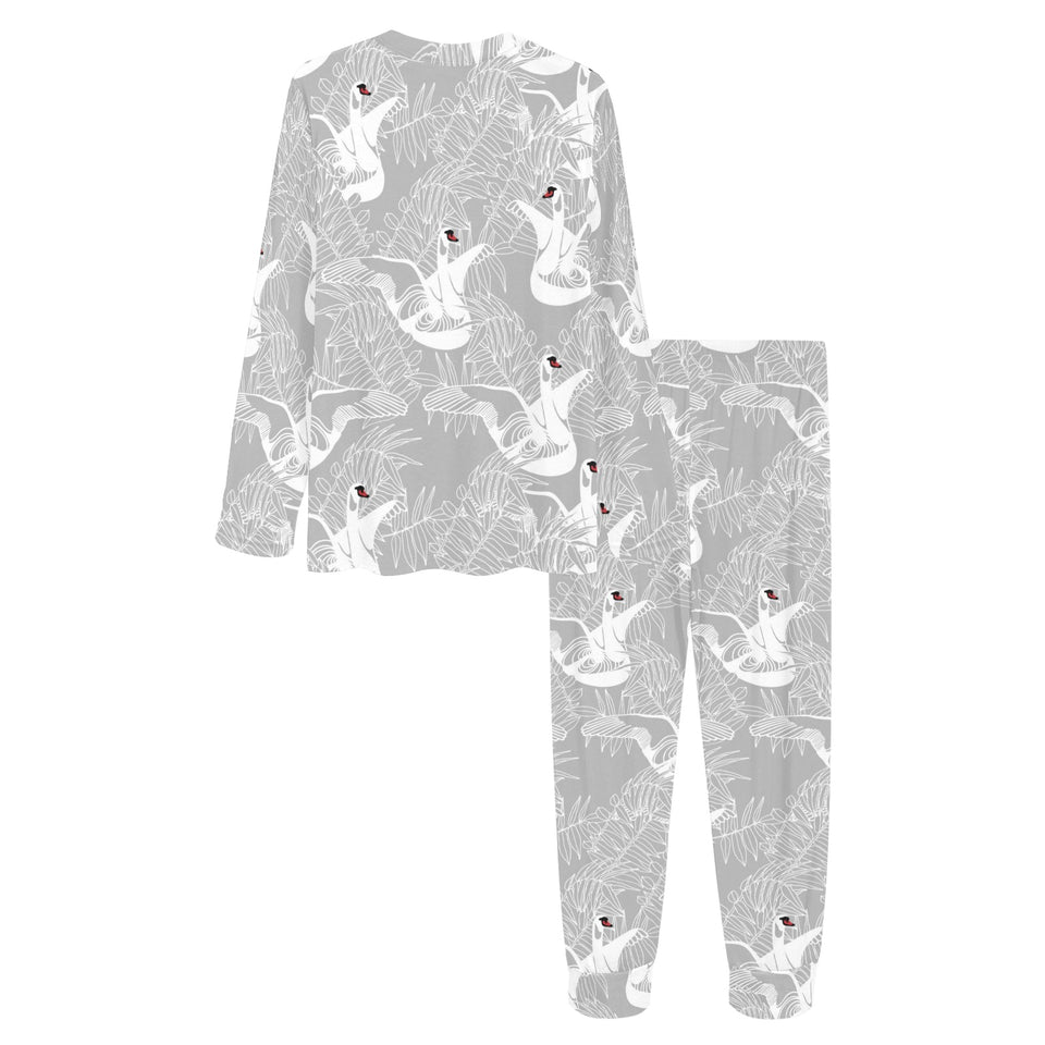 white swan gray background Women's All Over Print Pajama Set