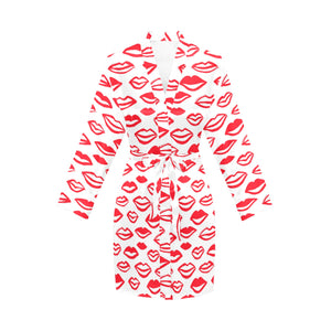 Lips Pattern Print Design 05 Women's Long Sleeve Belted Night Robe