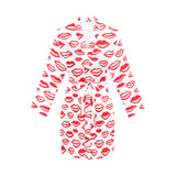 Lips Pattern Print Design 05 Women's Long Sleeve Belted Night Robe