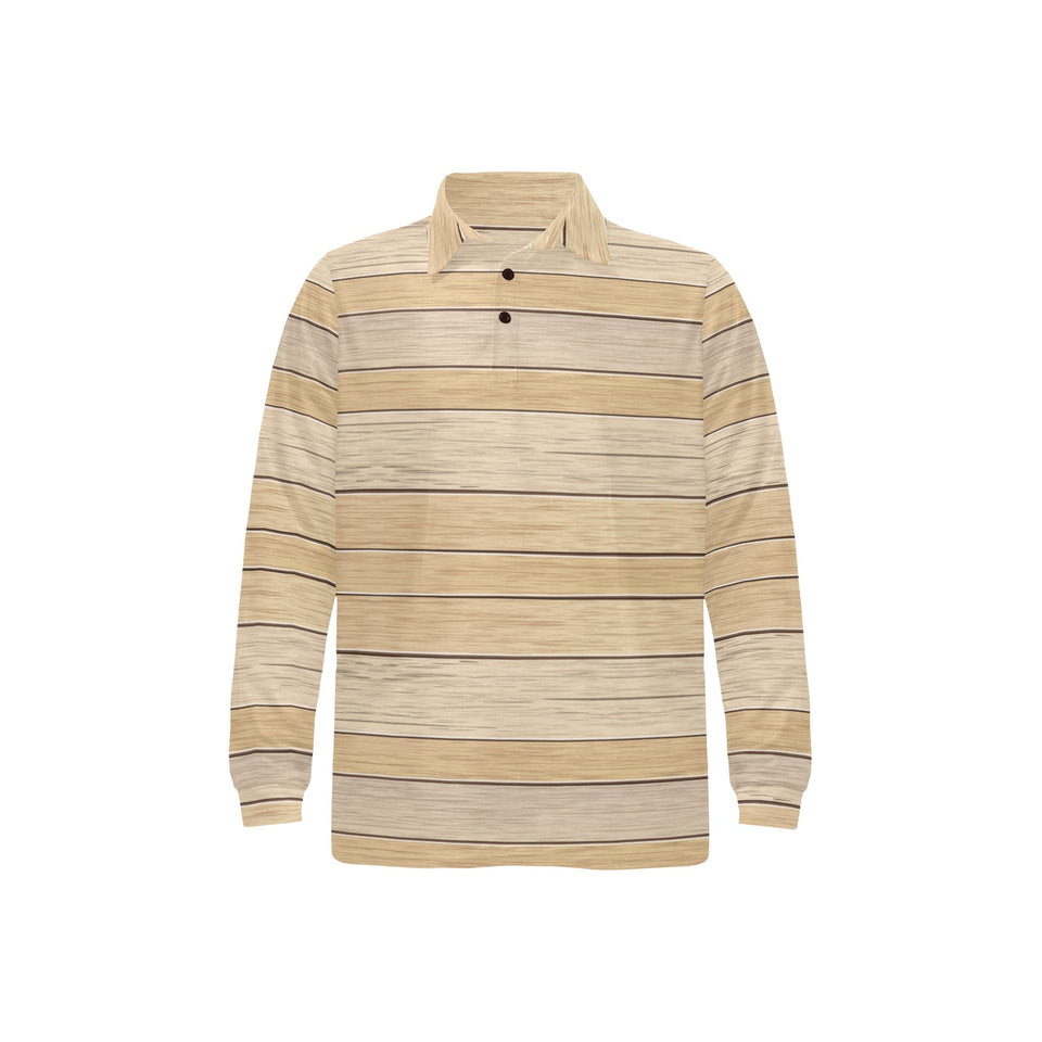 Wood Printed Pattern Print Design 01 Men's Long Sleeve Polo Shirt