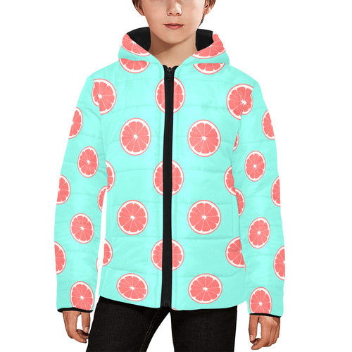 Grapefruit green background Kids' Boys' Girls' Padded Hooded Jacket