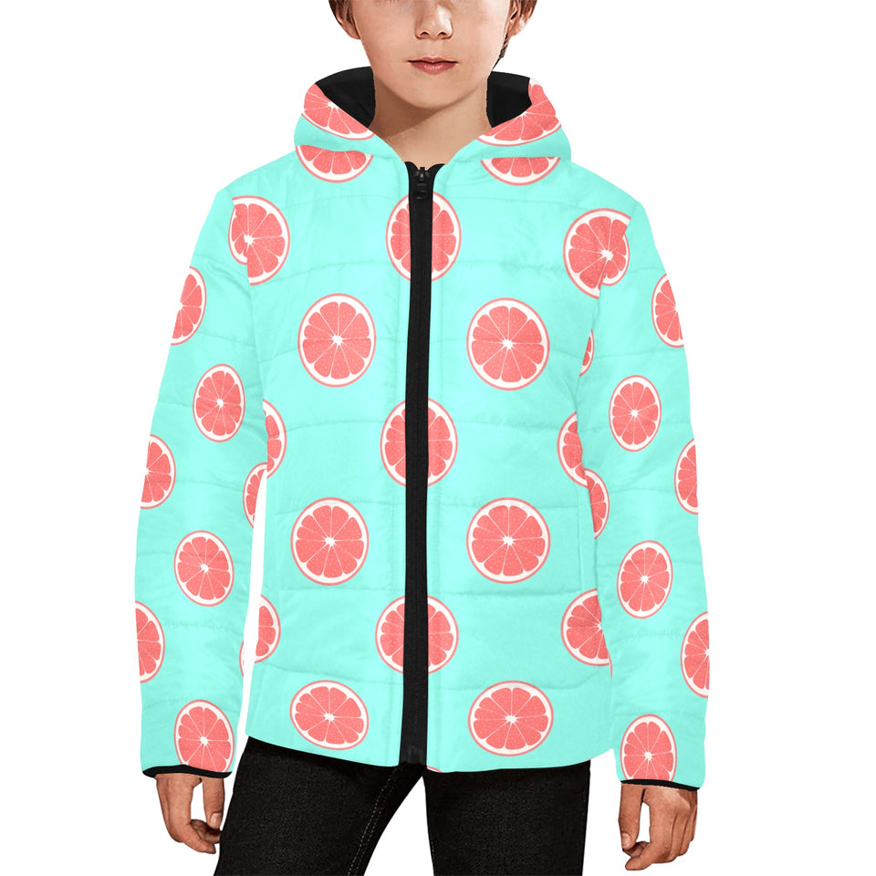 Grapefruit green background Kids' Boys' Girls' Padded Hooded Jacket