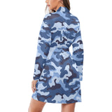 Blue camouflage pattern Women's Long Sleeve Belted Night Robe