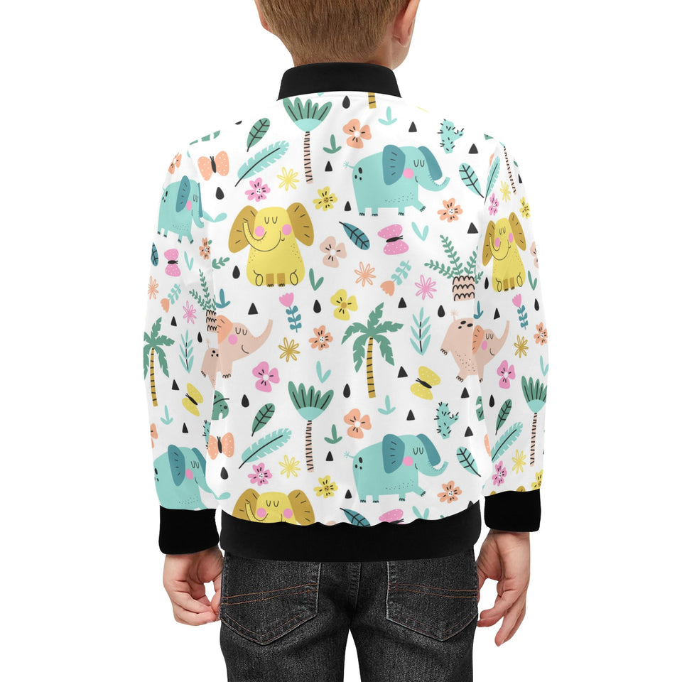 Cute elephants palm tree flower butterfly pattern Kids' Boys' Girls' Bomber Jacket