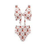 Daruma japanese wooden doll design pattern Chest Bowknot High Waisted Bikini Swimsuit