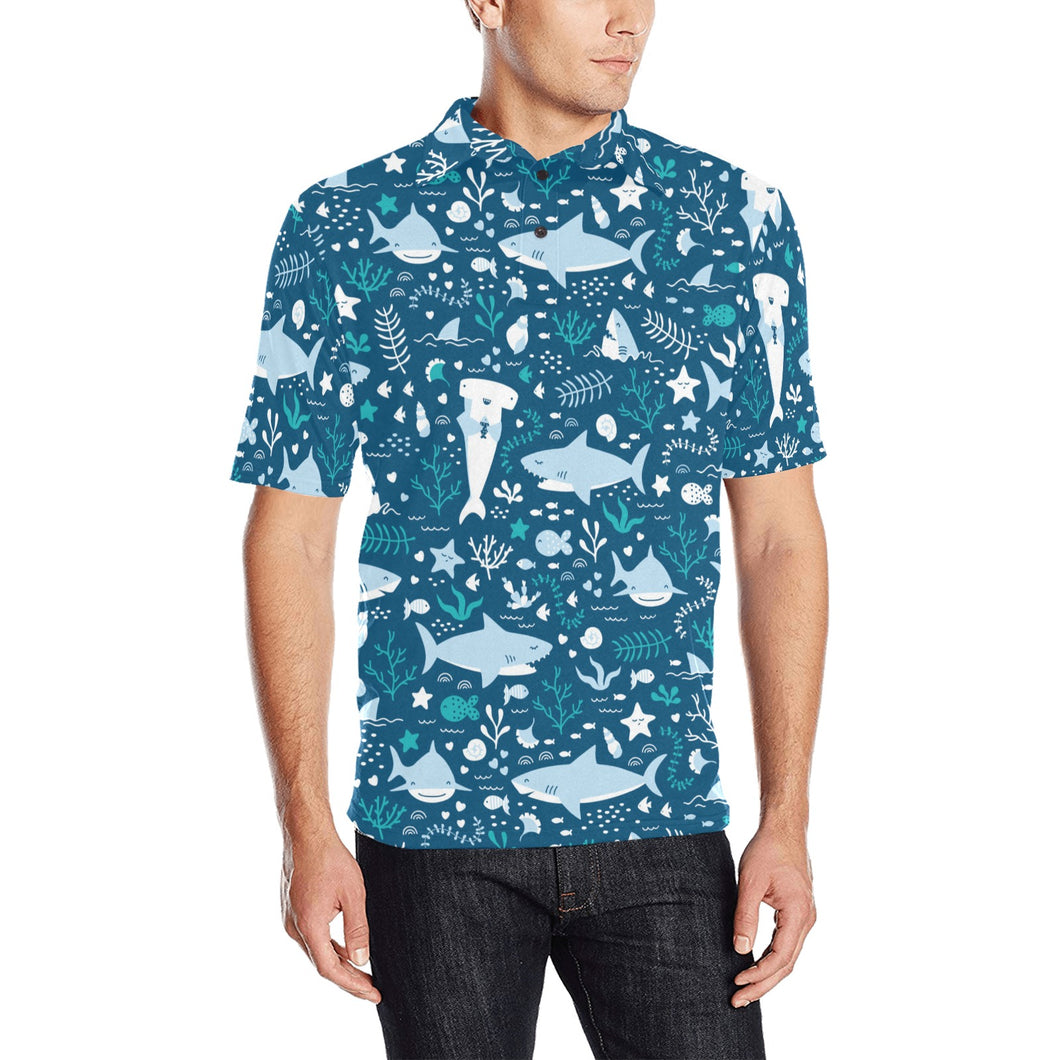 Cute shark pattern Men's All Over Print Polo Shirt