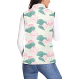 Pink lotus waterlily leaves pattern Women's Padded Vest