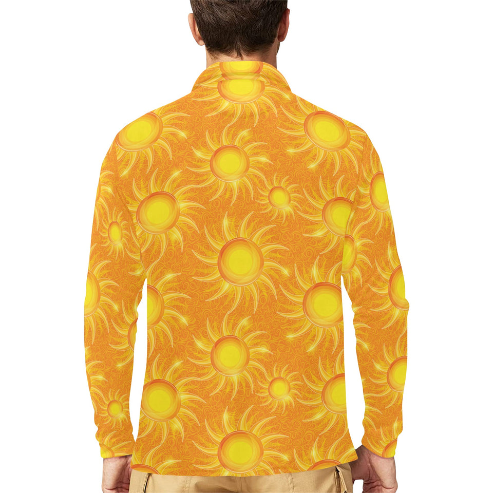 Sun orange background Men's Long Sleeve Polo Shirt