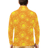 Sun orange background Men's Long Sleeve Polo Shirt