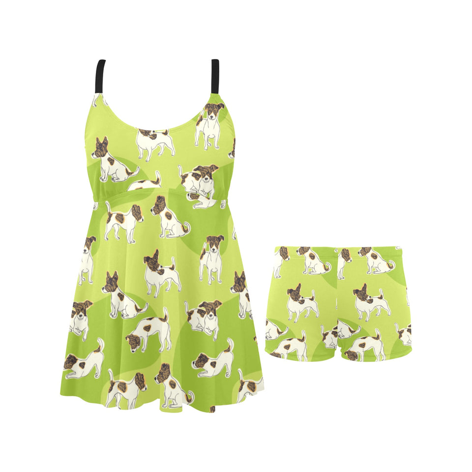Jack Russel Pattern Print Design 01 Chest Sexy Pleated Two Piece Swim Dress