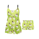 Jack Russel Pattern Print Design 01 Chest Sexy Pleated Two Piece Swim Dress