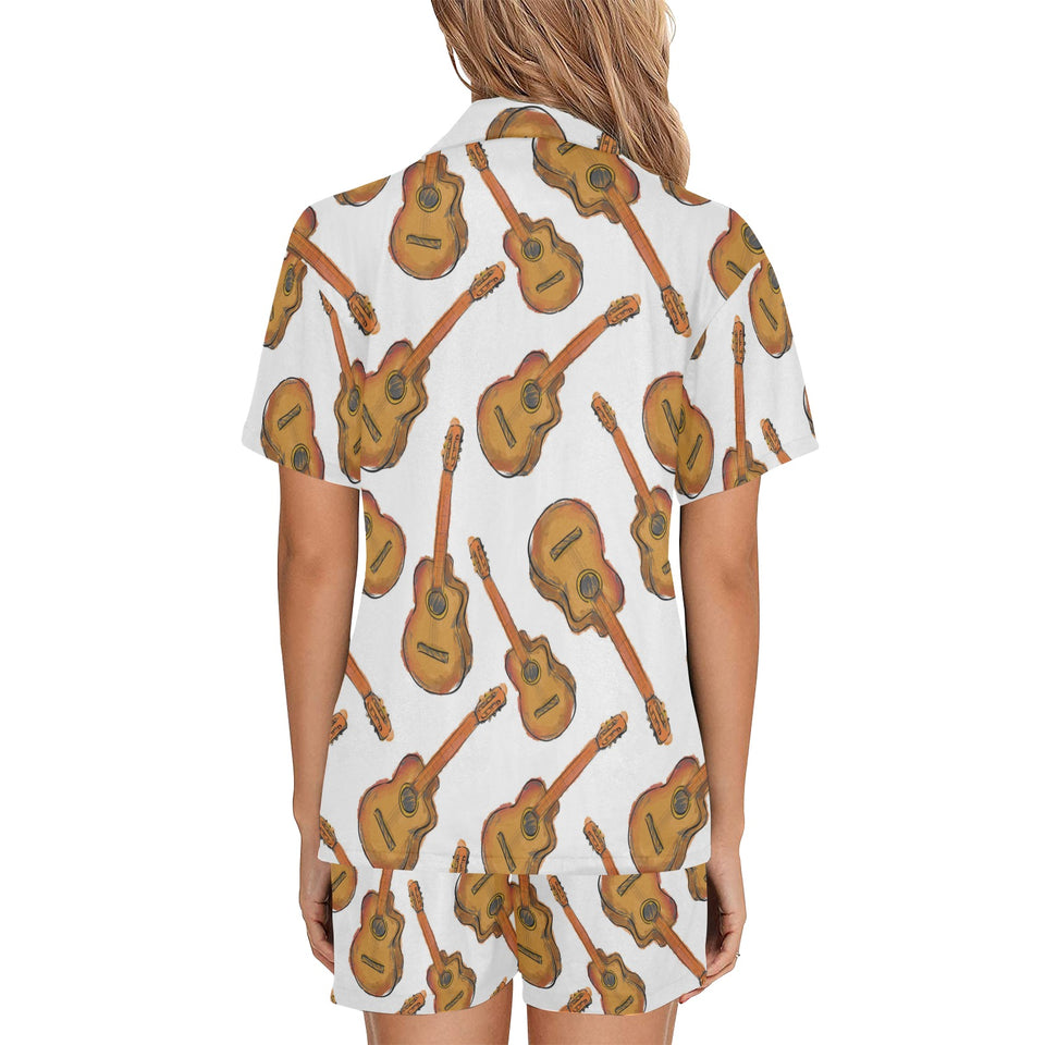 Paint Guitar Pattern Women's V-Neck Short Pajama Set