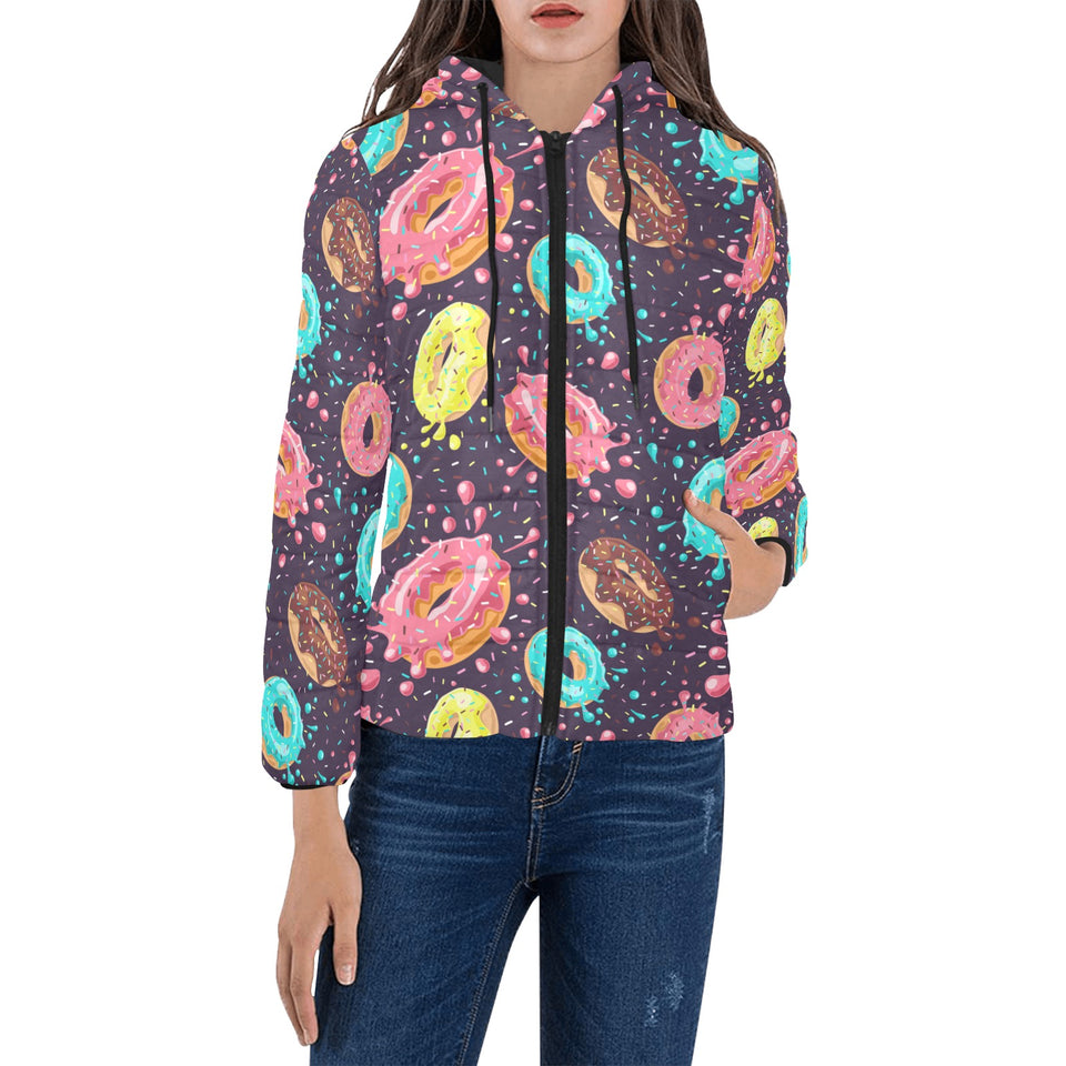 Colorful donut glaze pattern Women's Padded Hooded Jacket