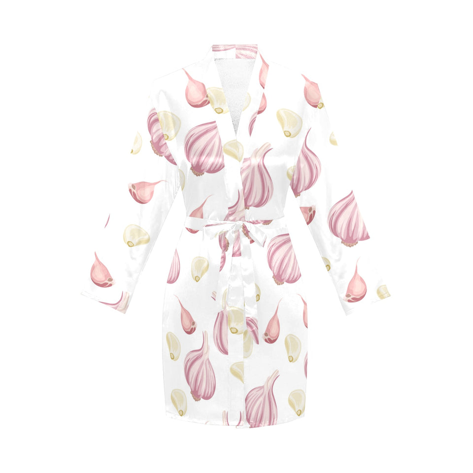 Garlic pattern Women's Long Sleeve Belted Night Robe