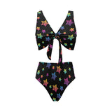 Colorful star pattern Chest Bowknot High Waisted Bikini Swimsuit