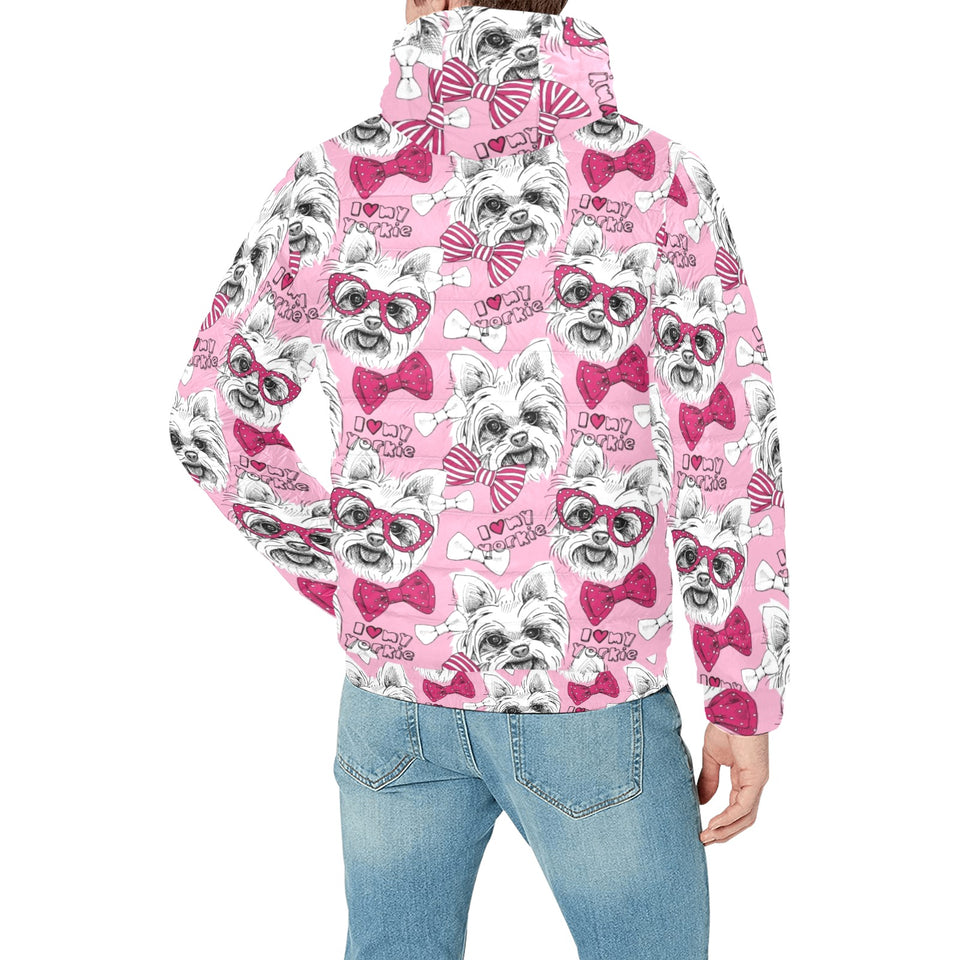 Yorkshire Terrier Pattern Print Design 03 Men's Padded Hooded Jacket