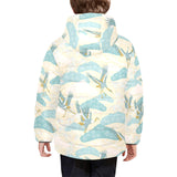 Bonsai bamboo stork japanese pattern cream theme Kids' Boys' Girls' Padded Hooded Jacket