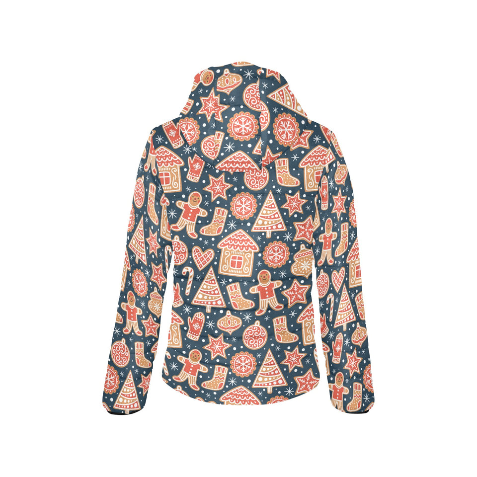 Christmas gingerbread cookie pattern Women's Padded Hooded Jacket