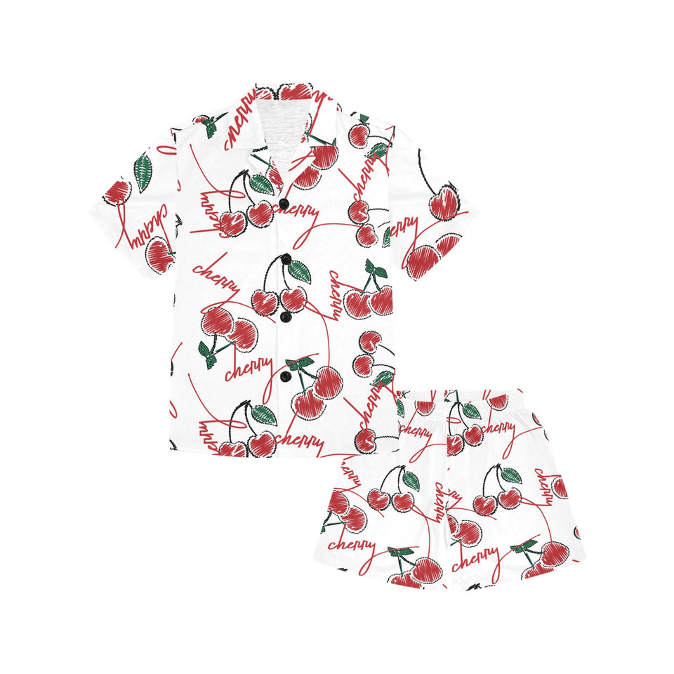 Hand drawn cherry pattern Kids' Boys' Girls' V-Neck Short Pajama Set
