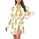 Pineapples pattern Women's Long Sleeve Belted Night Robe