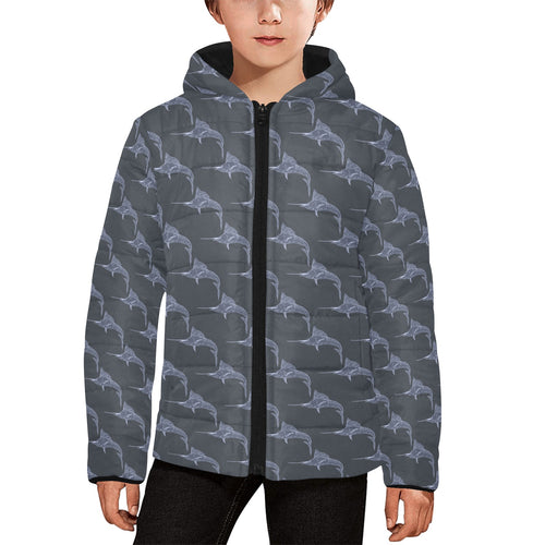 Swordfish Pattern Print Design 03 Kids' Boys' Girls' Padded Hooded Jacket