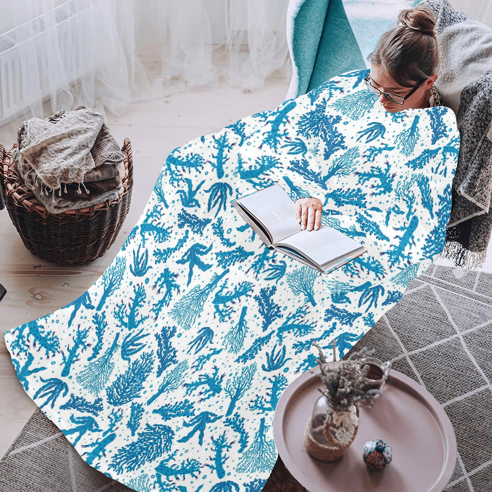 Coral Reef Pattern Print Design 01 Blanket Robe with Sleeves