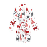Deer tree snowflakes chrismas pattern Women's Long Sleeve Belted Night Robe