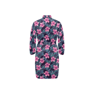 Hibiscus Pattern Print Design 05 Men's Long Sleeve Belted Night Robe