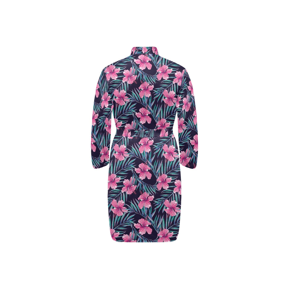 Hibiscus Pattern Print Design 05 Men's Long Sleeve Belted Night Robe