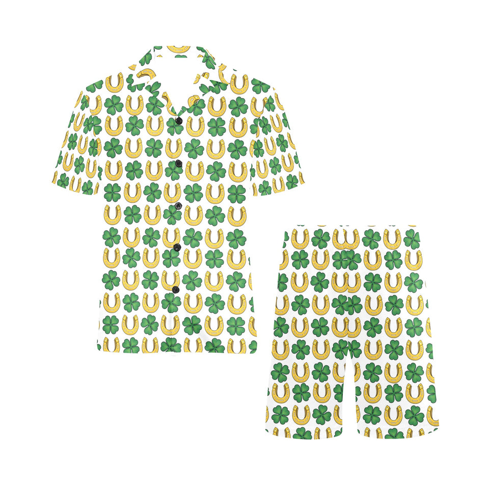 Horseshoes Pattern Print Design 04 Men's V-Neck Short Pajama Set