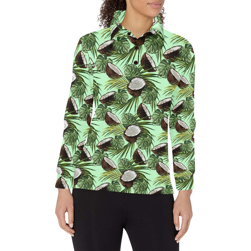 Coconut Pattern Print Design 02 Women's Long Sleeve Polo Shirt