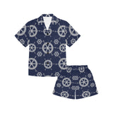 nautical steering wheel design pattern Kids' Boys' Girls' V-Neck Short Pajama Set