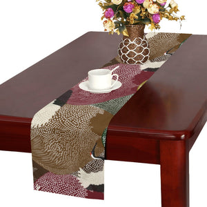 Japanese cranes flying forest dot pattern Table Runner
