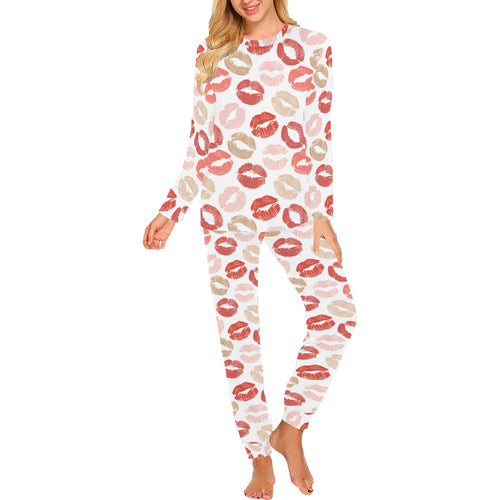 Lips Pattern Print Design 04 Women's All Over Print Pajama Set