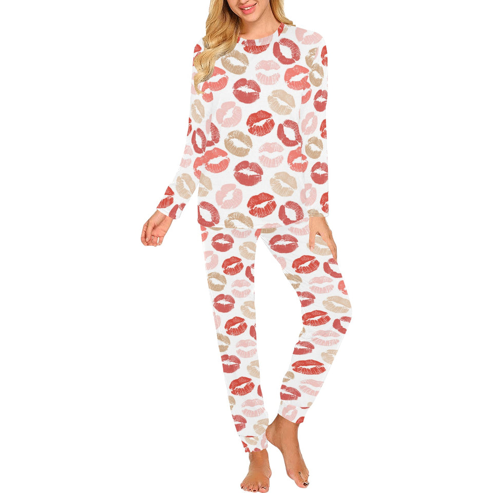 Lips Pattern Print Design 04 Women's All Over Print Pajama Set