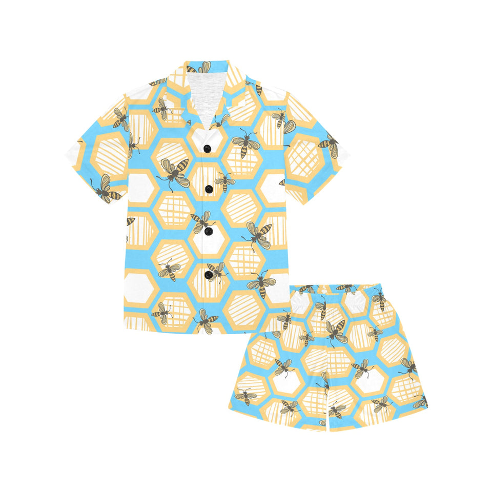 Bee honeycomb pattern Kids' Boys' Girls' V-Neck Short Pajama Set