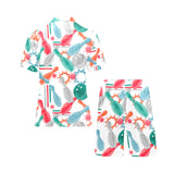 Watercolor bowling pattern Men's V-Neck Short Pajama Set